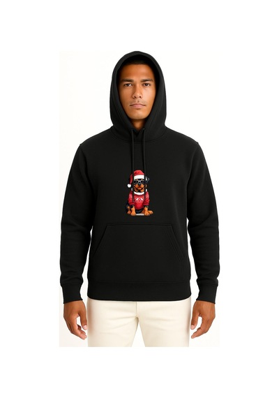 Kapüşonlu Yılbaşı Yeni Yıl Köpek Göğüs Baskılı Unisex Sweatshirt