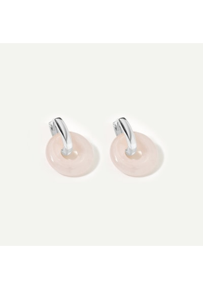 14 Ayar Altın Kaplama Gerçek Ve Doğal Donut Rose Quartz Taşlı Halka Küpe - Es00153 Altın