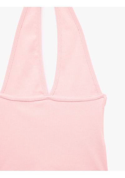 Koton Pamuklu Dikiş Detaylı Kolsuz Slim Fit Crop Halter Yaka Bluz Pembe 6sal30272ık Gül