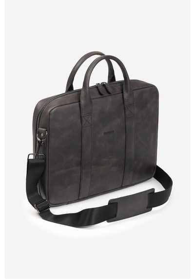 Mussen Hakiki Deri Organizer Macbook Laptop Evrak Çantası 13" & 14" İnç Asfalt Tiana