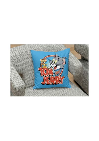 Tom Ve Jerry Mavi Kare Yastık Kılıfı Mavi