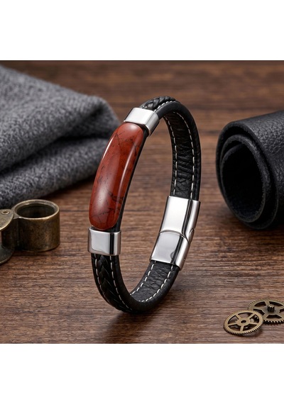 Moncuk Design Kırmızı Jasper Terra Doğal Taşlı Deri Çelik Erkek Bileklik 33512b1d15 Çok Renkli