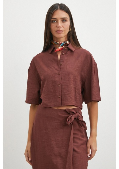 Uterpe Mocha Tie Dye Cropped Shirt Kahverengi