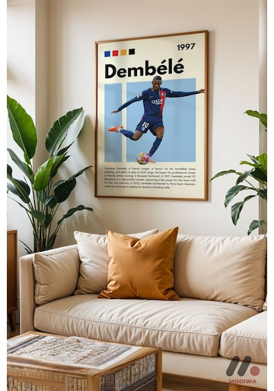 Dembele Futbol Posteri, Ahşap Çerçeveli Duvar Tablosu - Spor Severlere Hediye