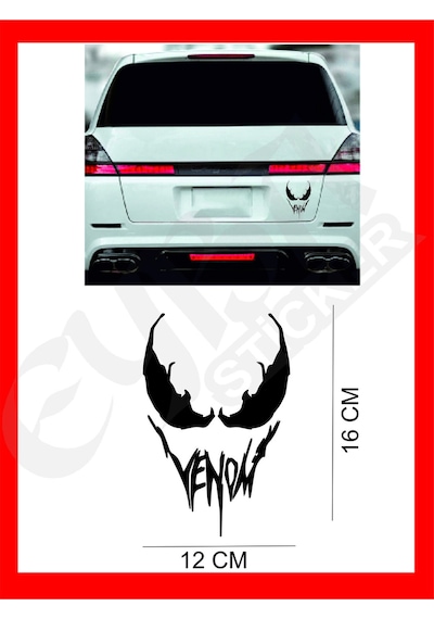 Venom Araba, Motorsiklet, Kask, Laptop,cam Sticker 16x12 Cm Venom Yazılı Siyah