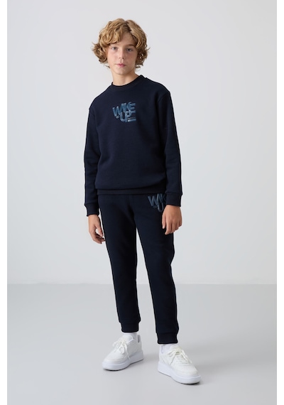 Tommylife Lacivert Pamuklu Kalın İçi Tüylü Yumuşak Dokulu Standart Fit Baskılı Erkek Çocuk Eşofman Takım - 11 Lacivert