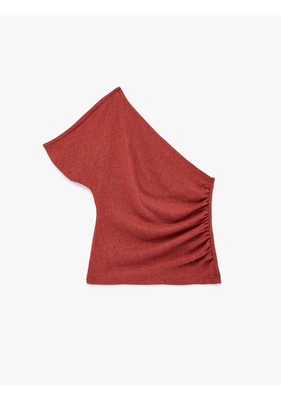 Koton Regular Fit Drape Detaylı Asimetrik Yaka Tek Omuz Bluz Kiremit 6sak10319ek Çok Renkli