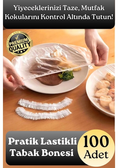 Tabakbonesi Mutfak Gıda Tazeliği Koku Karışmasını Önler Lastikli Tencere Ve Tabak Bonesi 100 Adet