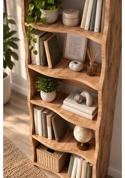 Sulorahome 5 Raflı Modern Dalgalı Tasarım Kitaplık Ve Dekoratif Raf Ünitesi Açık renkli ahşap Sulorahome 5 Raflı Modern Dalgalı Tasarım Kitaplık Ve Dekoratif Raf Ünitesi Açık renkli ahşap