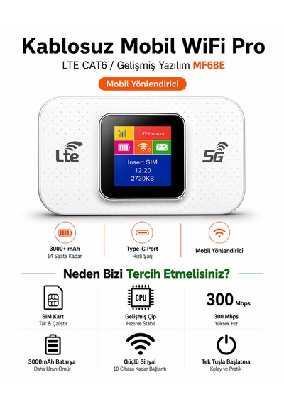 Kablosuz Mini Wifi Pro Lte 4g Modem 3.000mah Sim Kartlı 300mbps Yüksek Hızlı Kablosuz Yönlendirici Cep Telefonları Dizüstü Bilgisayarlar Ve Tabletler İçin Uygun 10 Cihaza Kadar Bağlantı Taşınabilir
