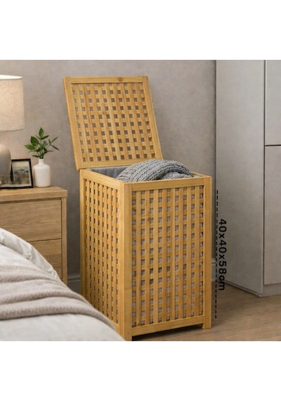 Doğal Bambu Çamaşır Sepeti Kapaklı Kirli Çamaşır Saklama Sepeti Banyo Organizeri