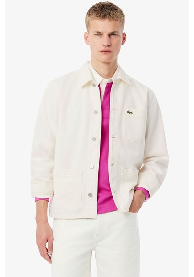 Lacoste Men's Oversized Fit Cream Shirt Bol Kesim Erkek Denim Gömlek Krem