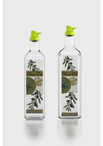 Renga Oslo Yeşil Kapaklı Desenli 750 Ml Ve 1000 Ml 2'li Cam Yağlık Seti 152012 Yeşil