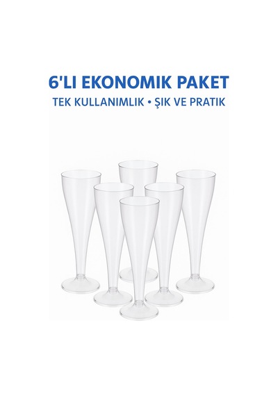 6 Lı Şeffaf Plastik Şampanya Kadehi Düğün, Parti Ve Davet Sunumlarına Uygun Bardak