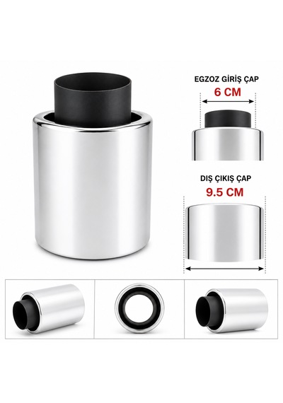 Üniversal Paslanmaz Çelik Egzoz Ucu 6 Cm Giriş - 9,5 Cm Dış Çıkış Krom 0
