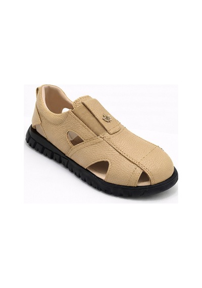 Rks Shoes Çocuk Sandalet Lastikli Rahat Kullanım Deri Bej