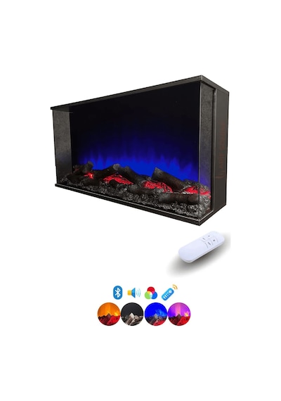 Arif Şömine Dekoratif Elektrikli Şömine - 100x30x25 Cm - Kumanda, Bluetooth Hoparlör Ve Odun Sesi