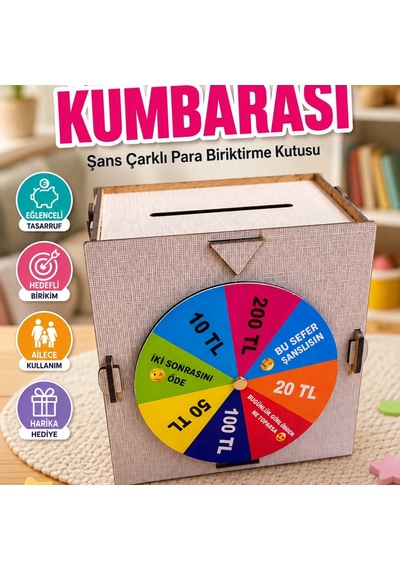 Şans Çarklı Ahşap Para Biriktirme Challenge Kutusu Eğlenceli Tasarruf Kumbarası