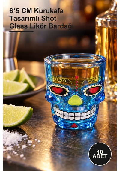 10 Adet Cam Kurukafa Shot Bardak 6 5 Cm Kurukafa Tasarımlı Shot Glass Likör Bardağı