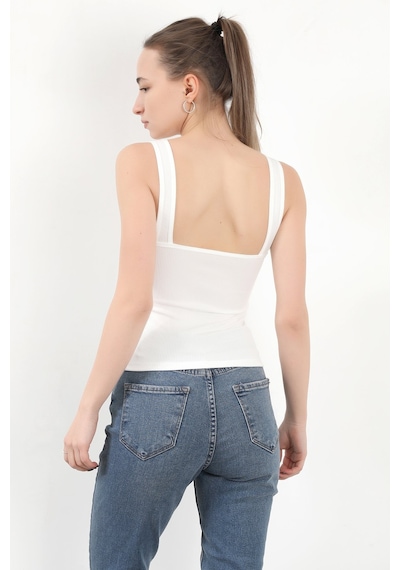 Giysa Kadın Askılı Kaplı Kare Yaka Body Beyaz - 5058 Beyaz