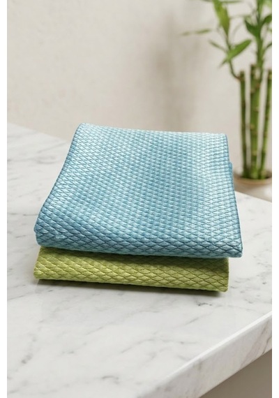 Myclean 2'li İz Bırakmayan Mikrofiber Cam Bezi 30x40cm Mavi - Yeşil
