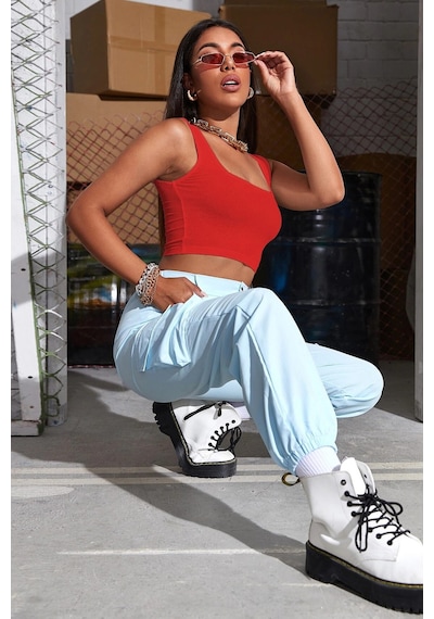 Moda Dua Kadın Kırmızı Kalın Askılı Crop Top Büstiyer