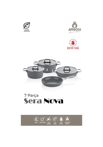 Sera Nova 7 Parça Seramik Tencere Tava Seti Gri