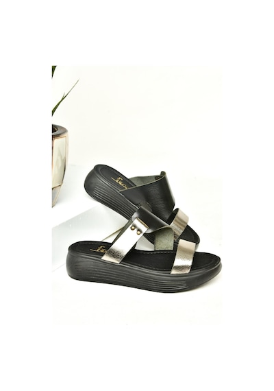 Fox Shoes S291059703 Siyah/platin Hakiki Deri Kalın Tabanlı Kadın Terlik Siyah/platin-hakiki Deri Çok Renkli