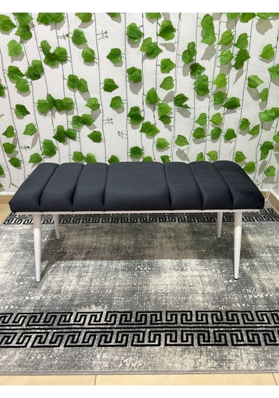 Özcan Metal Beyaz Metal Ayaklı Metal Kasalı Bench Mutfak Salon Antre Yatak Odası Balkon Puf Bank Lacivert