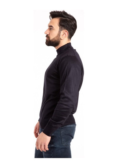 Nacar Store Erkek Lacivert Ince Yünlü Yarım Boğazlı Triko Kazak