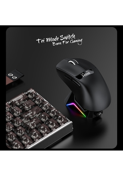 Freewolf A7 Kablosuz Dijtal Ekranlı Oyuncu Mouse Paw3311 1000 Hz 24000 Dpı Bluetooth Mouse Diğer