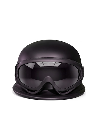 Motosiklet Chopper Kaskı Yarım Retro Cruiser Gözlüklü Kask Mat Siyah