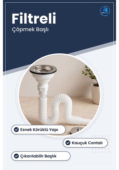 Lavabo Sifonu Filtreli Körüklü Çöpmek Başlı Esnek Banyo Tesisatı