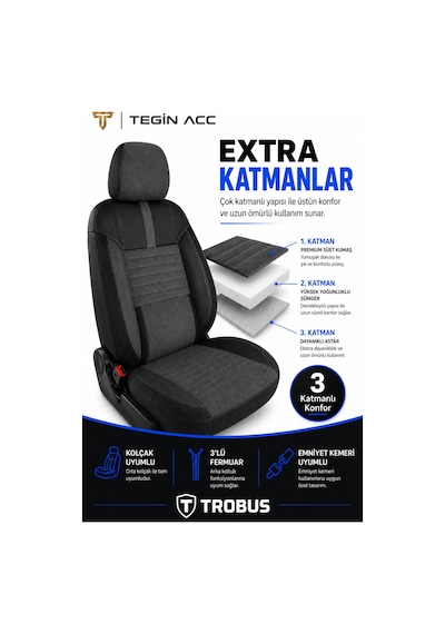 Volvo V40 2012-2019 Uyumlu Apex Serisi Füme Siyah Oto Koltuk Kılıfı