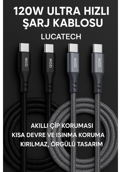 Samsung Galaxy M04/m14/m34/m54 5g İle Uyumlu 120w Örgülü Type-c Hızlı Şarj Kablosu, Siyah Azd237semr285