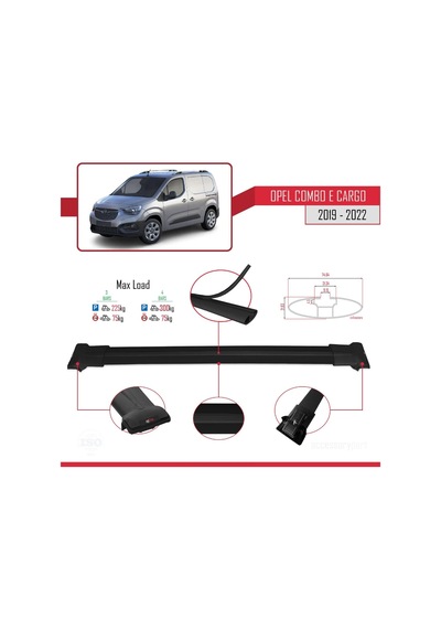 Opel Combo E Panelvan 2019-2022 Arası İle Uyumlu Fly Model Ara Atkı Tavan Barı Siyah 4 Adet Bar