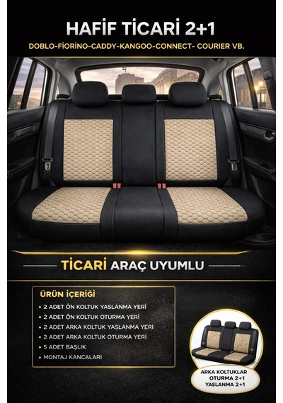 Ford Focus Trend 2012-2018 2+1 Arka Sırt Oturak Uyumlu Altay Serisi Bej Siyah Koltuk Kılıfı