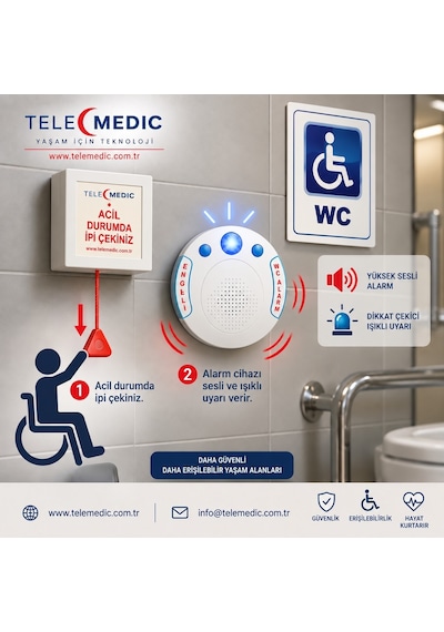 Kablosuz Engelli İpli Wc Tuvalet Alarmı Stiker + Pil