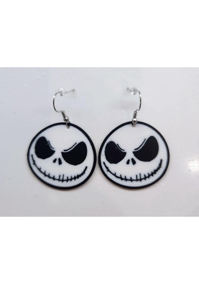 Jack Skellington Karakter Küpe Çifti - Gotik Estetik Siyah Beyaz Temalı Tasarım Aksesuar Siyah