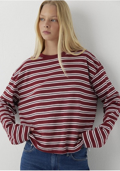 Mavi Uzun Kollu Basıc Tişört Syrah Stripe Bordo