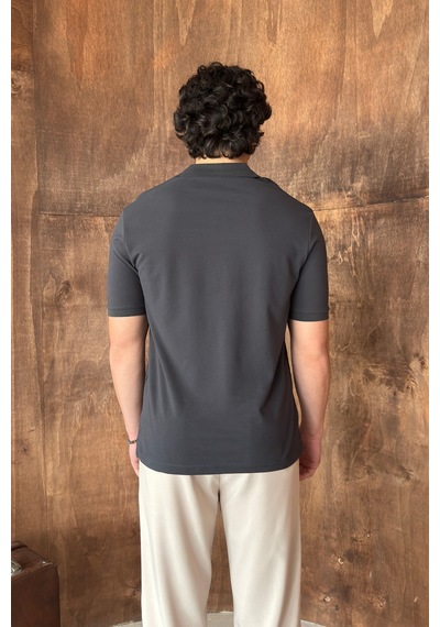 Erkek %100 Pamuk Düğmeli Polo Yaka T-shirt Antrasit