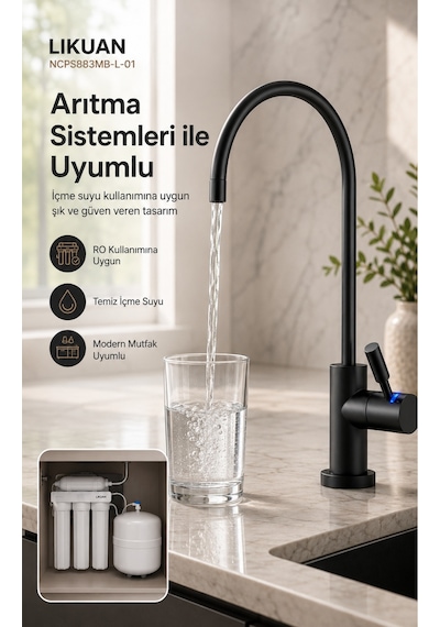 Ncps883cp-l Led Göstergeli Krom Arıtma Musluğu Premium Ro Musluk Siyah