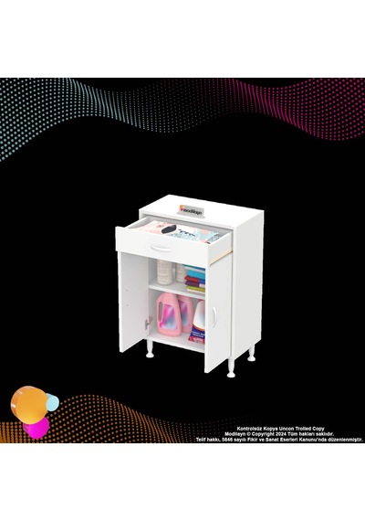 Eliusta Fre 65 Cm Çok Amaçlı Dolap 1 Raflı Tek Çekmeceli Banyo Mutfak Dolabı 65x88x32,5 Cm Organizer Dolap Beyaz