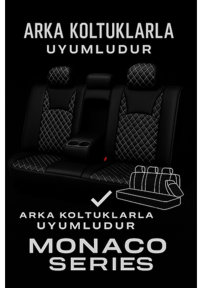 Audi A-5 Quattro 2015 - 2019 - Monaco Eviza Kumaş Deri Detaylı Oto Koltuk Kılıfı - Siyah Beyaz Siyah Beyaz