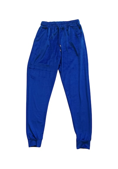 Parlak Kadife Cepli Pantolon Eşofman Pijama Altı Unisex Lastikli Paça Mavi Diğer