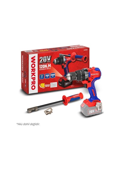 Workpro Wp390017 20volt 120nm. Kömürsüz Profesyonel Şarjlı Darbeli Matkap Akü Dahil Değildir
