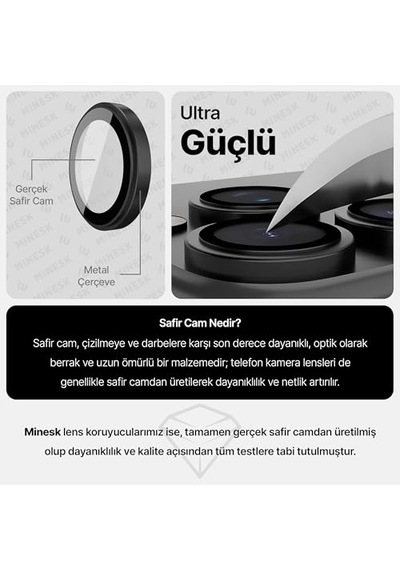 İphone 15 Pro / 15 Pro Max İle Uyumlu    Safir Cam %99.9 Saflıkta Gerçek Safir Cihazın Kendi Lensleri İle Ayn