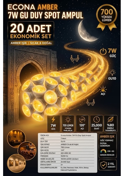 20 Adet 7w Gu10 Duy Led Spot Ampul 20li Paket - 700 Lümen Sıcak & Doğal Amber Işık, Gün Işığı Dekoratif Spot Aydınlatma Seti Uzun Ömürlü Kehribar Spot