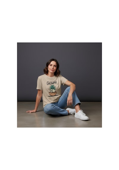 Urbantrendstore Unisex Keep On Growing Oversize Fit Rahat Geniş Salaş T-shirt Günlük Tişört Bej