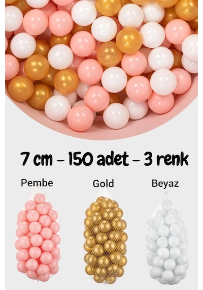 7 Cm Top Havuzu Topu 150 Adet Gold, Beyaz, Pembe